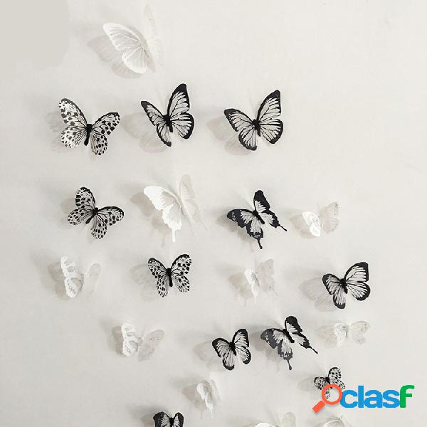 18 unidades 3D preto branco borboleta adesivo de parede