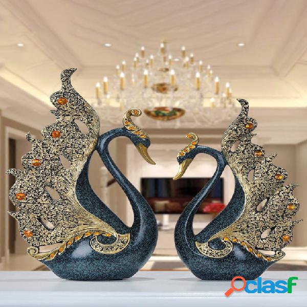 2 unidades de resina de luxo europeia Swan ornamento