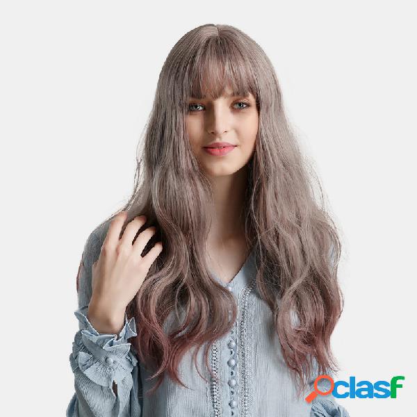 26 polegadas Neat Bangs Cinza esfumaçado Omber Roxo Cor