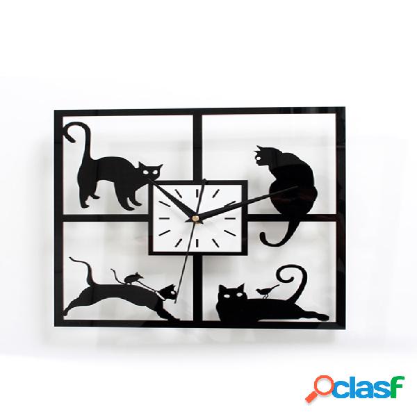 3D Acrílico Kawaii Relógio de parede de gato preto