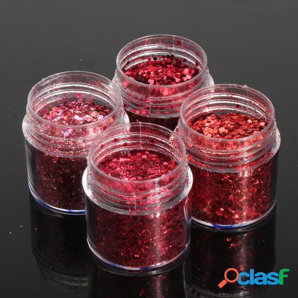 4 Potes Red Nail Art Glitter Powder Sequins Decoração