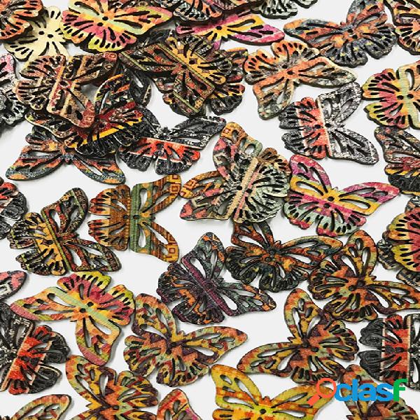 50 pcs estilhaços de madeira estilo retro borboleta desenho