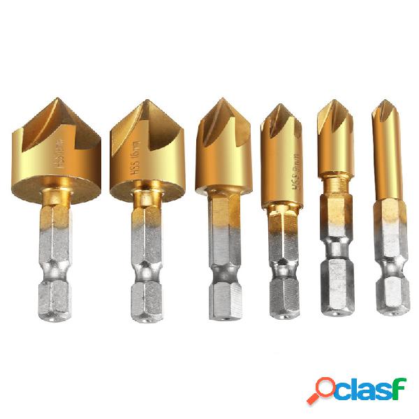 6 pcs 6mm-19mm 5 Flauta Broca Escareador Set 90 ° Counter