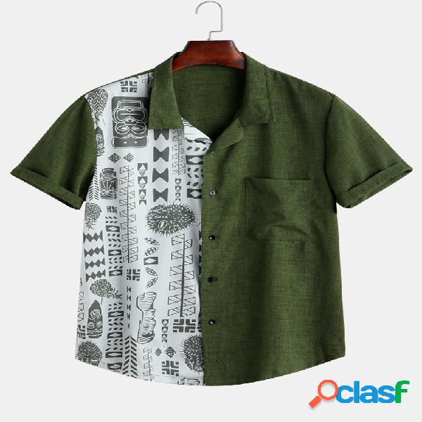 Algodão masculino patchwork bolso com abertura para baixo