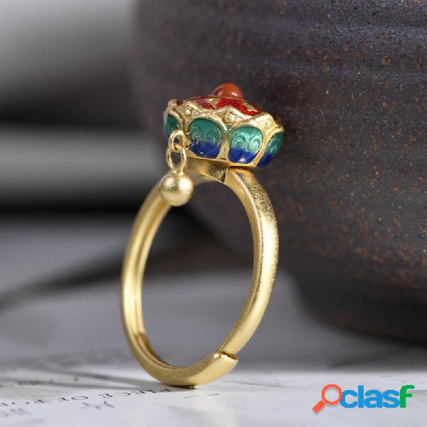 Anel esmaltado prateado 925 banhado a ouro bola de metal