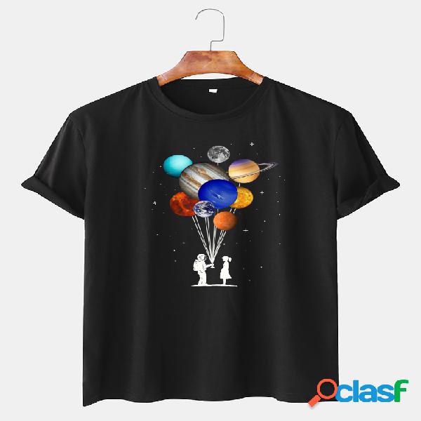 Astronauta de algodão masculino Colorful Planet Print