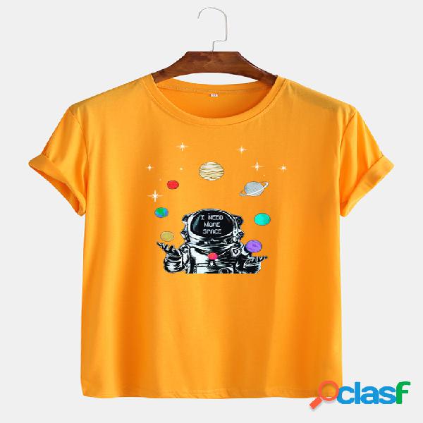 Astronauta de algodão masculino com impressão em gola