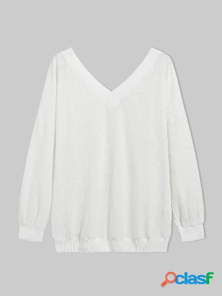 BASICS YOINS White Plain One Suéter de mangas compridas de