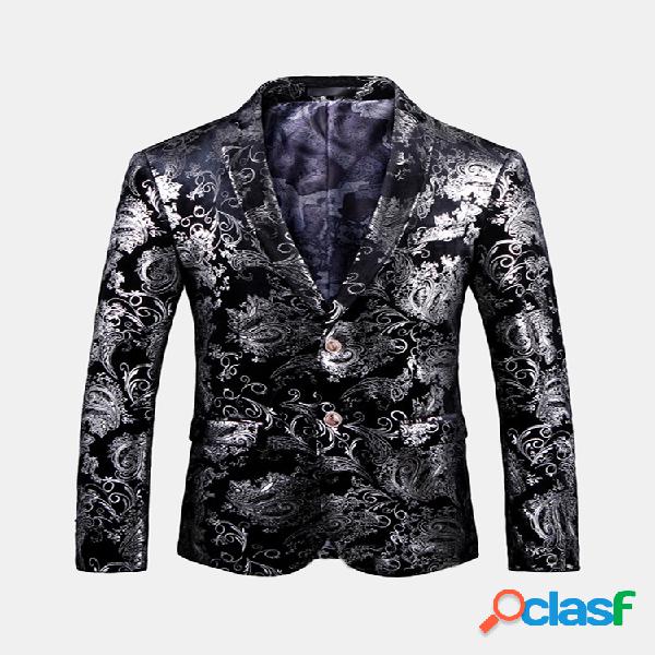 Blazer de lapela para homens com impressão em cor prata