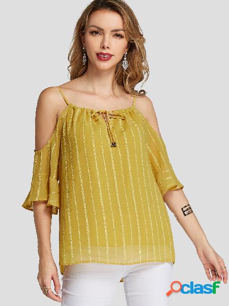 Blusa Amarela Self-tie Design Cold Shoulder