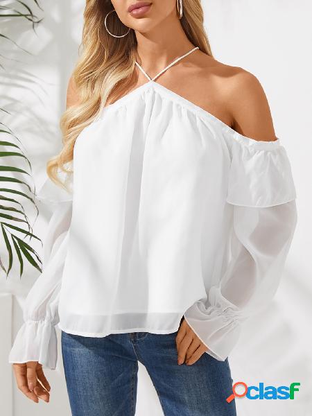 Blusa branca mangas compridas com ombro