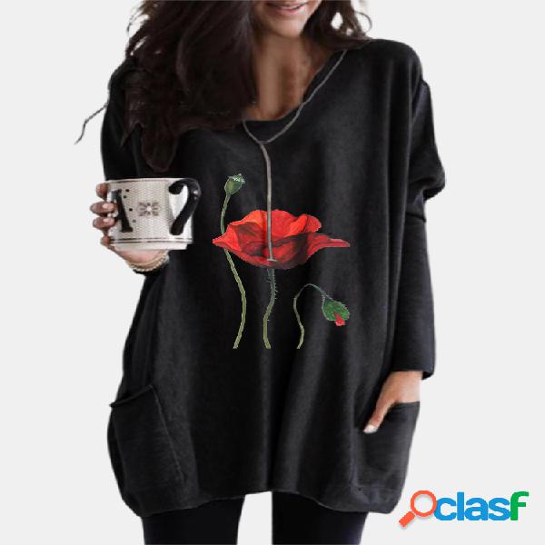Blusa casual com estampa de chita com decote em V manga