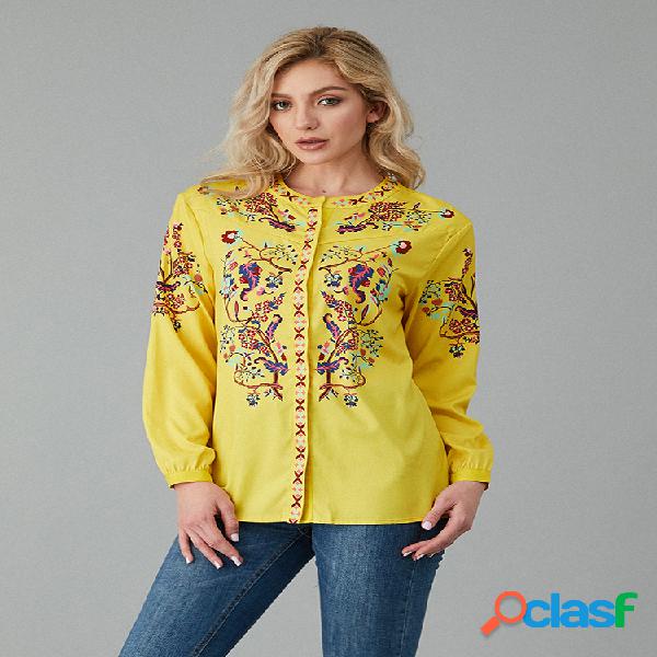 Blusa casual com estampa floral com decote em V Plus tamanho