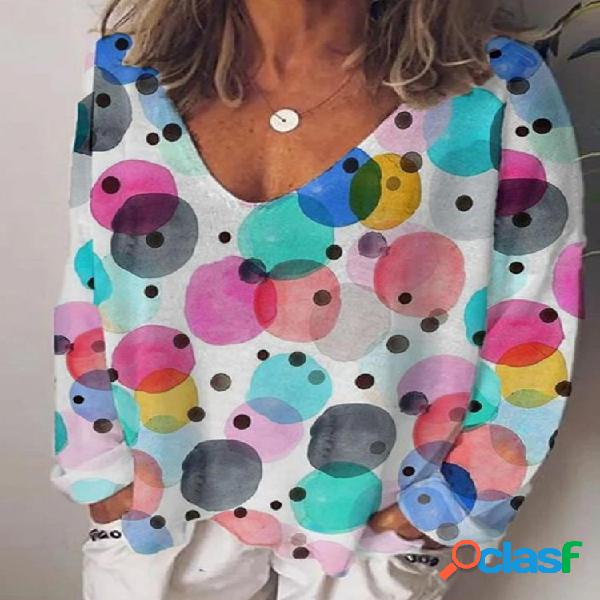 Blusa casual multicolorida com estampa de pontos de manga