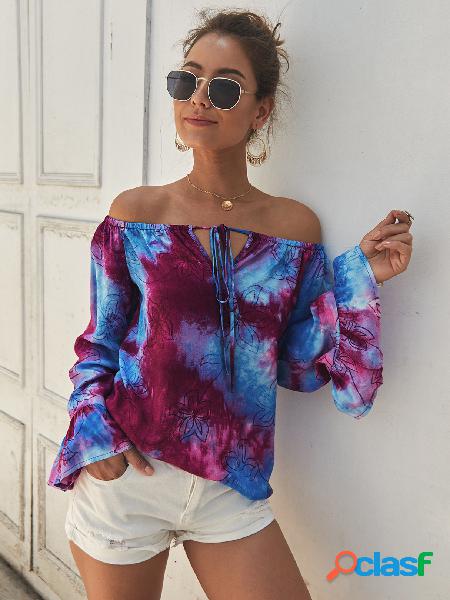 Blusa de manga comprida vermelha tie-dye