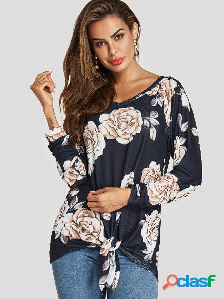 Blusa de mangas compridas com estampa floral marinha Twist