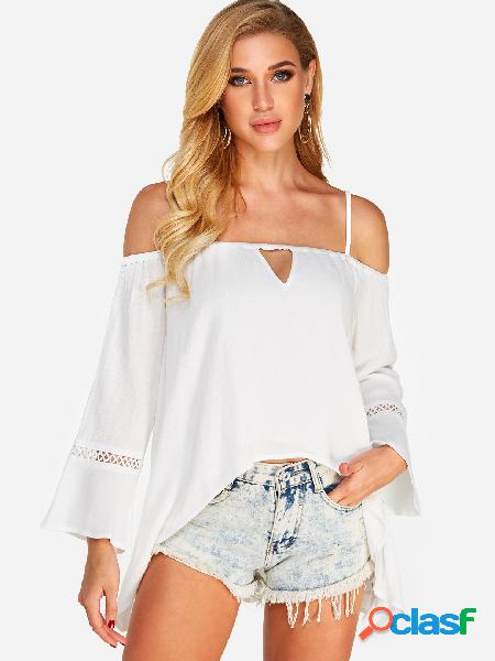 Blusas de mangas compridas brancas ut Out Cold Shoulder com