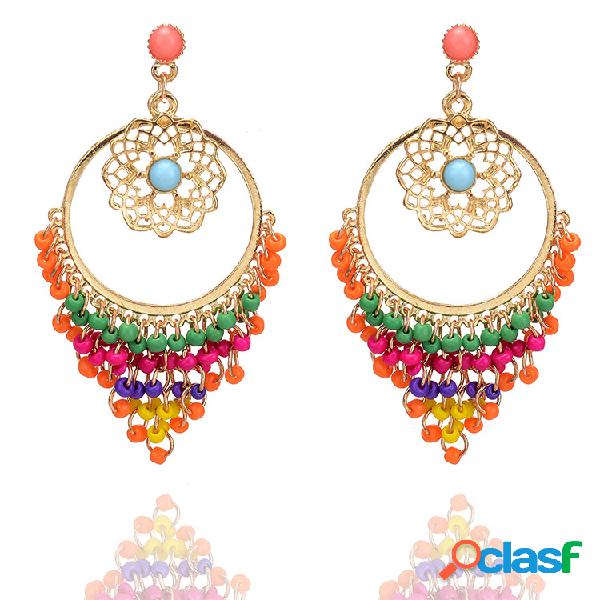 Bohemian Flower Colorful Ear Drop com Tassel Beads Dangle