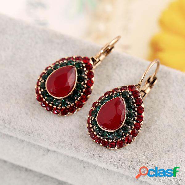 Bohemian Red Crystal Brincos Retro Gota de Água Orelha Drop