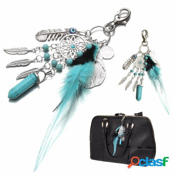 Bohemian Turquoise Tassel Feathers Gossip Palm Keychain