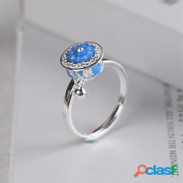 Bola de metal 925 Silver Burning Blue Craft Ring Pingente
