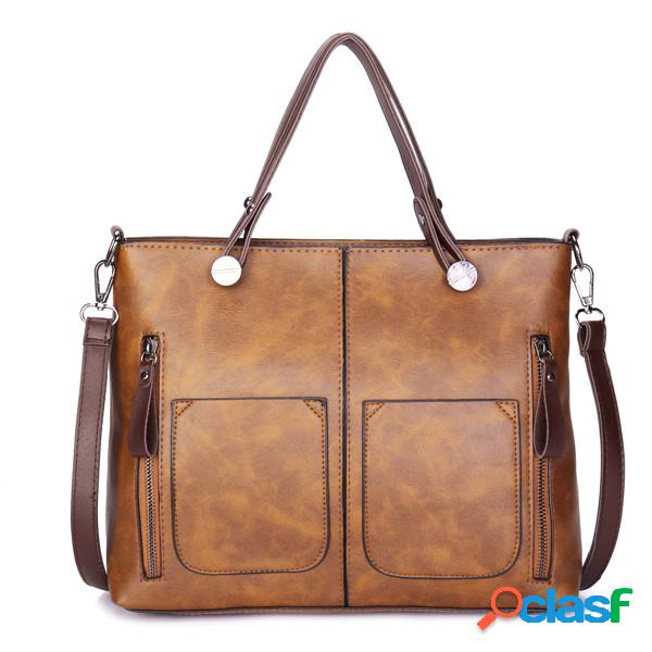 Bolsa a Tiracolo Retro Feminina de Couro Flexível de Grande