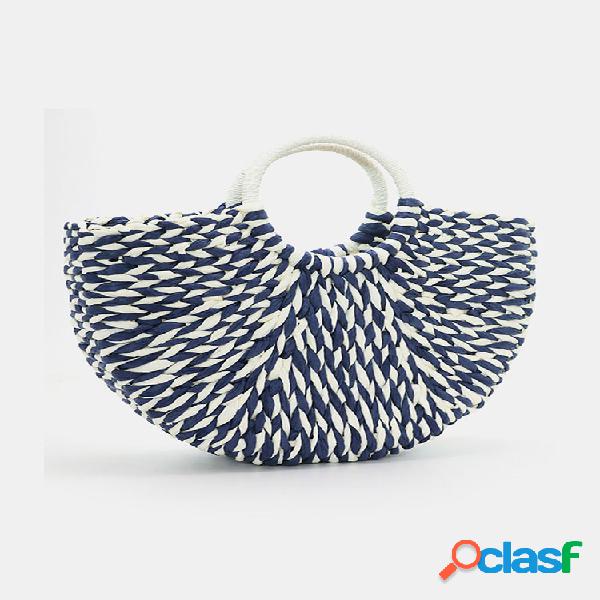 Bolsa feminina de palhinha de verão com bloco colorido de