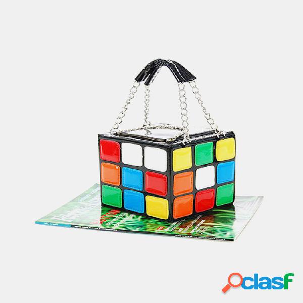 Bolsa feminina em forma de cubo mágico de ombro Bolsa