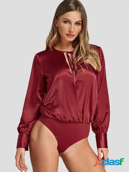 Borgonha Self-tie Design Bodysuits com decote em V