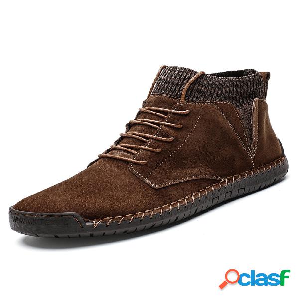 Botas casuais com costura masculina de camurça e costura à