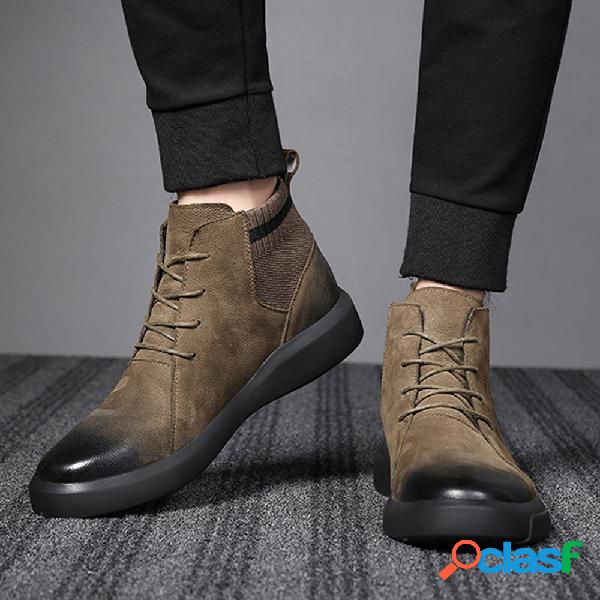 Botas casuais masculinas de couro colorido retrô com