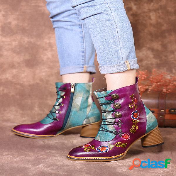 Botas curtas com estampa floral de salto grosso SOCOFY