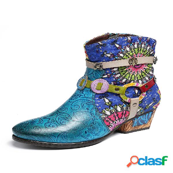 Botas curtas de borracha com zíper azul estampado feminino