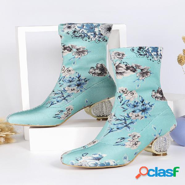 Botas curtas de tecido comfy estiloso bordado de flores de