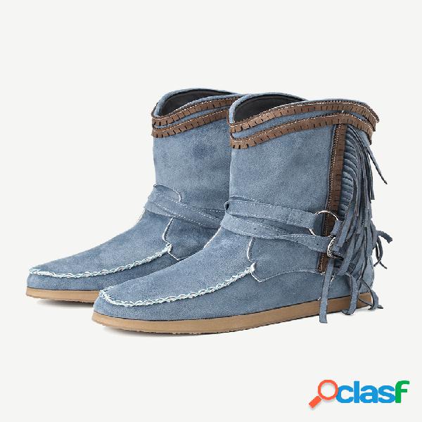 Botas curtas femininas casuais com costura borla