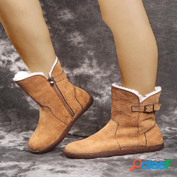 Botas curtas femininas de cor sólida casual redondo dedo do