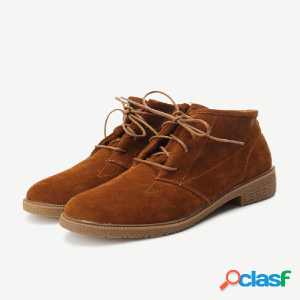Botas de camurça com cordões sapatos baixos