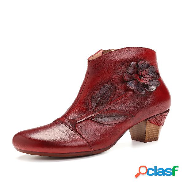 Botas de salto alto elegantes SOCOFY feminina flor vermelha