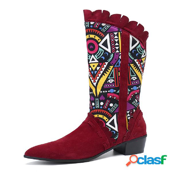 Botas femininas casuais retrô elegantes geométricas