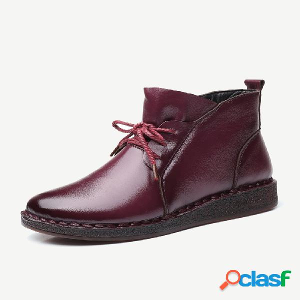 Botas femininas com zíper de couro com forro quente feito