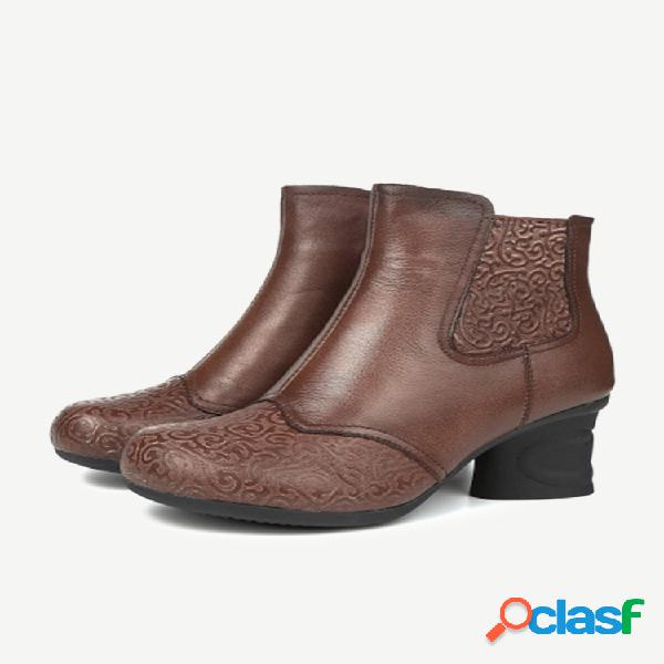 Botas femininas comfy Couro Genuíno com zíper de salto