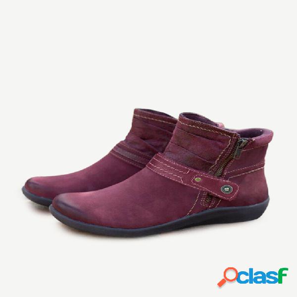 Botas femininas de cor sólida com alças de fivela e