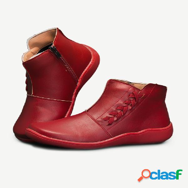 Botas femininas de costura com zíper redondo biqueira