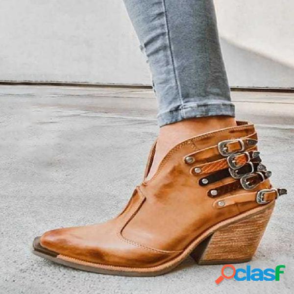 Botas femininas de tamanho grande bico pontudo casual retro