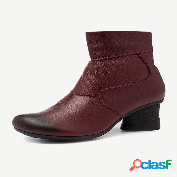 Botas femininas retrô Soft de couro confortável com forro