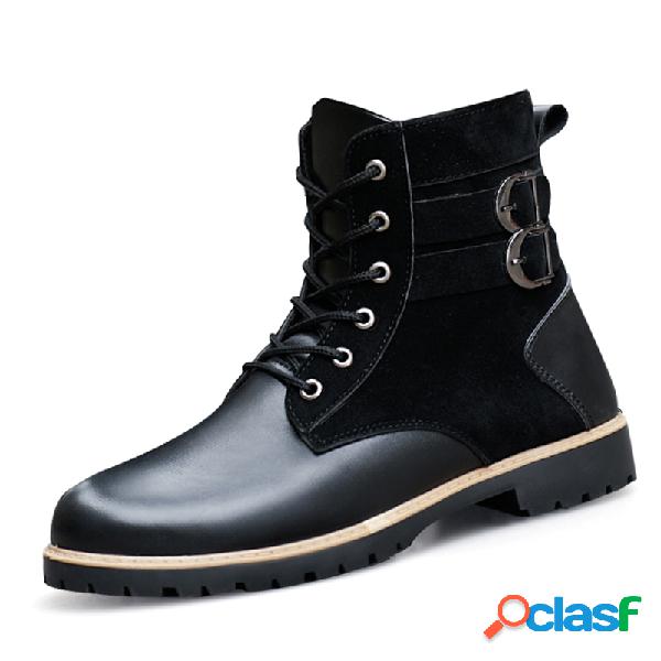 Botas masculinas de microfibra de couro com costura de