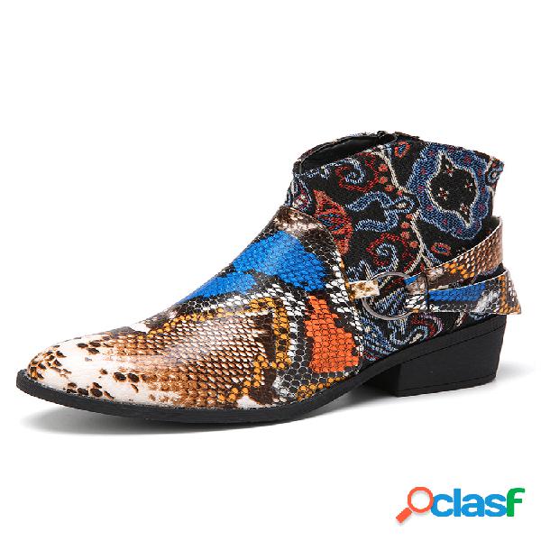 Botas para tornozelo LOSTISY Snakeskin Costura Retro Flor