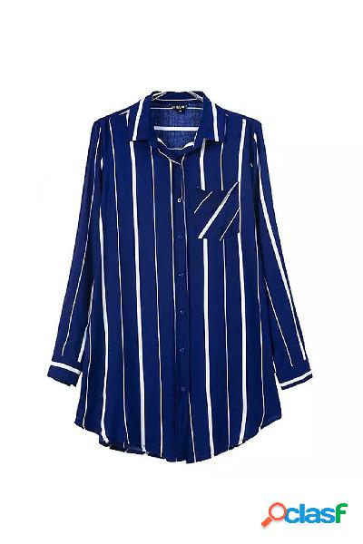 Bule And White Stripe Boyfriend Camisa