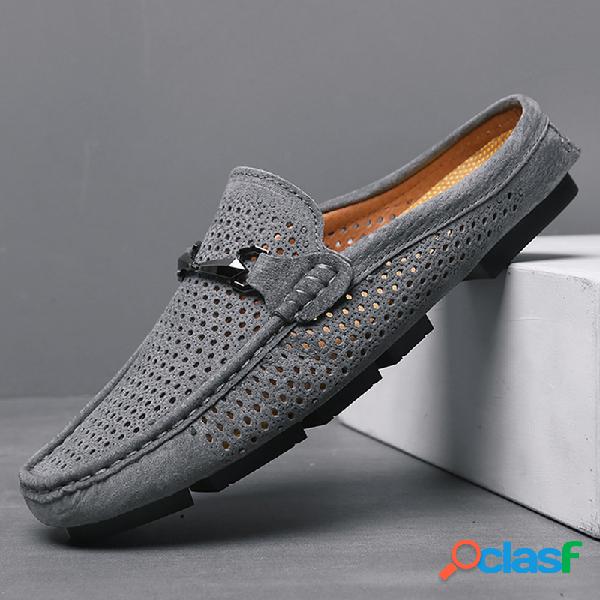 Buraco respirável sem encosto Soft Mocassins de couro