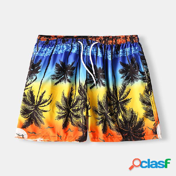 Calções Tropical Tree Print Casual Praia Havaí Holiday